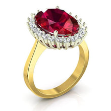 Afbeelding in Gallery-weergave laden, Ovale Birma Ruby diamanten Flower Style Ring 10,50 karaat tweekleurig goud - harrychadent.nl
