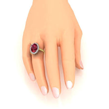 Afbeelding in Gallery-weergave laden, Ovale Birma Ruby diamanten Flower Style Ring 10,50 karaat tweekleurig goud - harrychadent.nl
