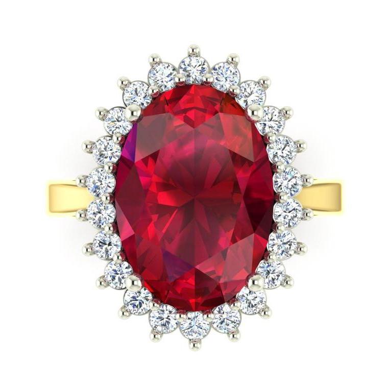 Ovale Birma Ruby diamanten Flower Style Ring 10,50 karaat tweekleurig goud - harrychadent.nl