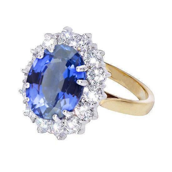 Ovale Ceylon Saffier Diamanten 8.51 Ct Ring Tweekleurig Wit Goud 14K - harrychadent.nl