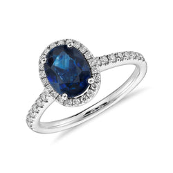 Ovale Ceylon Saffier Ring Diamanten Bruiloft Wit Goud 14K 2.75 Ct