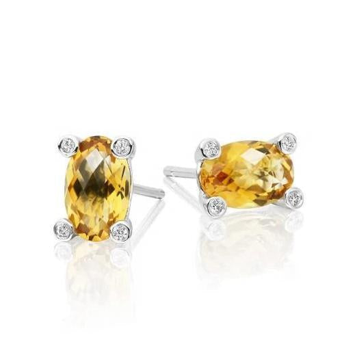 Ovale Citrien Met Ronde Diamant 30,80 Karaat Oorknopjes - harrychadent.nl
