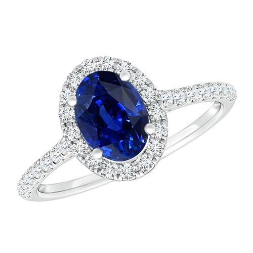 Ovale Diamanten Halo Ring Blauwe Saffier Met Accenten 6 Karaat Witgoud - harrychadent.nl