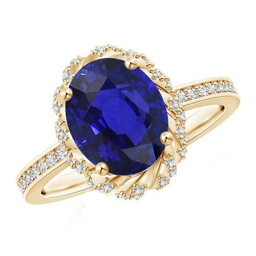 Ovale Halo Edelsteen Ring Blauwe Saffier Pave Diamant Geel Goud 7 Karaat - harrychadent.nl