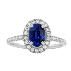 Ovale Halo Jubileumring Srilanka Saffier & Diamanten 4 Karaat