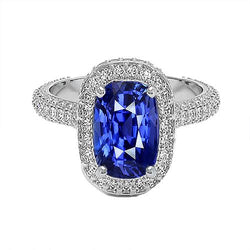 Ovale Halo Verlovingsring Sri Lankaanse Saffier & Diamant 9 Karaat Nieuw