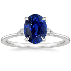Ovale Jubileumring Ceylon Saffier & Diamanten Witgoud 3 Karaat
