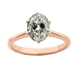 Ovale Old Miner Diamond Solitaire Ring 14K Rose Gold 3,50 karaat