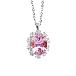 Ovale Roze Kunziet Met Diamanten Halsketting Hanger Dames 12,50 Karaat