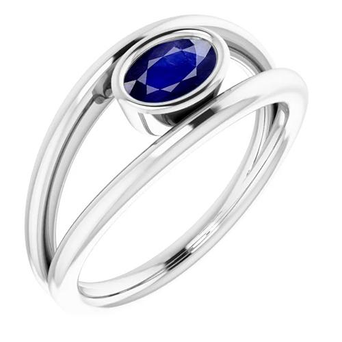 Ovale Solitaire 2 karaat ring bezel set blauw Ceylon saffier goud 14K - harrychadent.nl