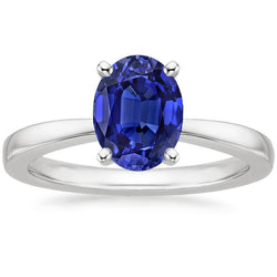 Ovale Solitaire Ceylon Sapphire Trouwring 3 Karaat Goud