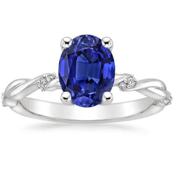 Ovale Solitaire blauwe saffier met accenten Ring Twist Style 3,50 karaat