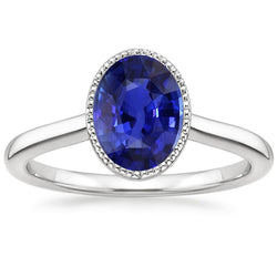 Ovale Solitaire blauwe saffier ring bezel set 2,50 karaat sieraden