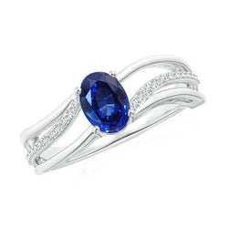 Ovale Sri Lanka blauwe saffier diamant 3 karaat trouwring