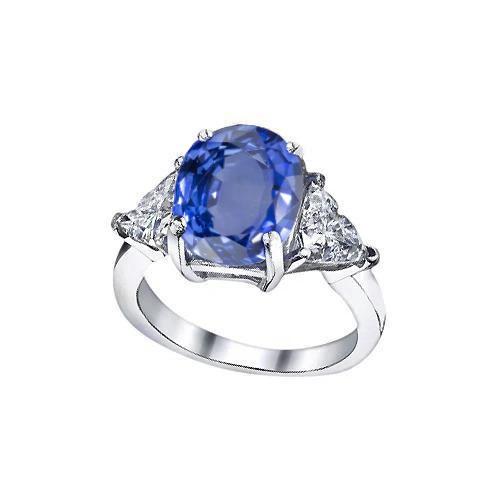 Ovale Sri Lanka saffier biljoen diamanten 3 stenen ring 6.01 karaat - harrychadent.nl