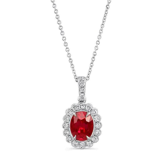 Ovale adelaarsklauwen rode robijn en diamanten damesketting hanger 3,30 ct