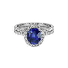 Afbeelding in Gallery-weergave laden, Ovale blauwe saffier Halo verlovingsring set 10,25 karaat witgoud - harrychadent.nl
