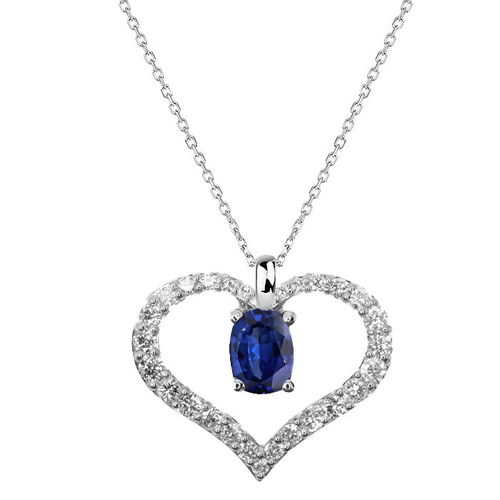 Ovale blauwe saffier en diamanten hart hanger ketting 3,25 karaat - harrychadent.nl