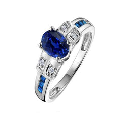 Ovale blauwe saffier en diamanten verlovingsring 4,25 karaat witgoud