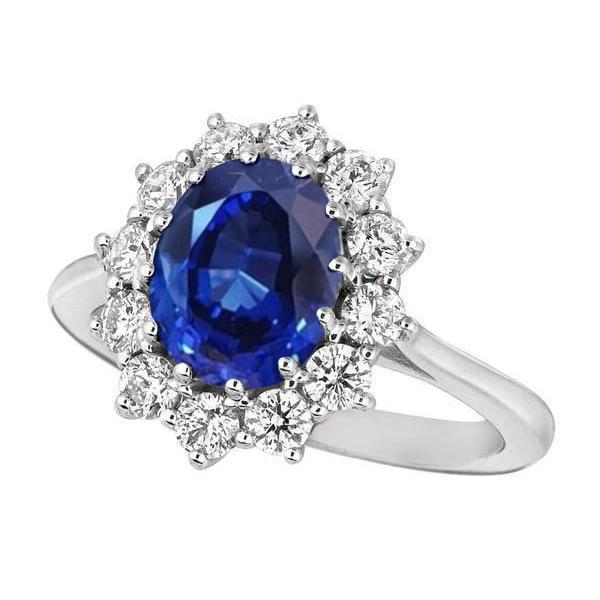 Ovale blauwe saffier en ronde diamanten Halo ring 6,50 ct. Wit goud 14K - harrychadent.nl