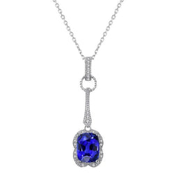 Ovale blauwe saffier en ronde diamanten hanger 14K goud 1,75 karaat