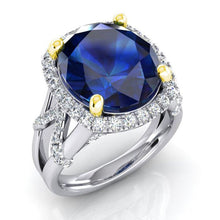 Afbeelding in Gallery-weergave laden, Ovale blauwe saffier en ronde geslepen diamanten edelsteen ring 7.81 karaat
