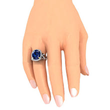Afbeelding in Gallery-weergave laden, Ovale blauwe saffier en ronde geslepen diamanten edelsteen ring 7.81 karaat
