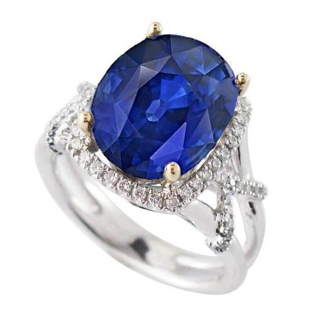 Ovale blauwe saffier en ronde geslepen diamanten edelsteen ring 7.81 karaat - harrychadent.nl