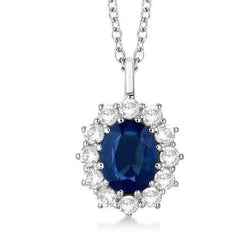Ovale blauwe saffier met diamanten hanger ketting 2,70 ct witgoud