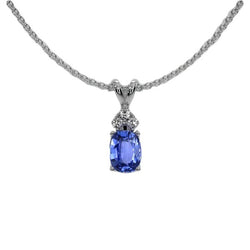 Ovale blauwe saffier & ronde diamanten hanger dia ketting 1,50 karaat