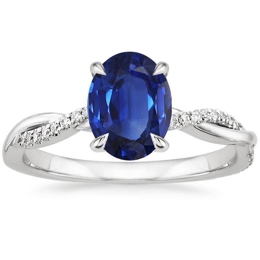 Ovale blauwe saffier verlovingsring diamant goud gedraaide schacht 6 karaat - harrychadent.nl