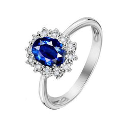 Ovale diamanten Halo verlovingsring Sri Lankaanse saffier 4 karaat dames
