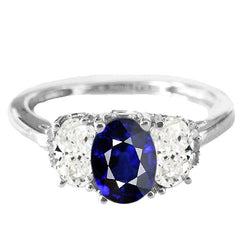 Ovale diamanten jubileumring natuurlijke blauwe saffiersteen 2,50 karaat