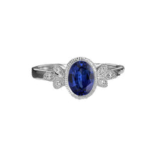 Afbeelding in Gallery-weergave laden, Ovale diamanten ring bezel set blauwe saffier 3 karaat antieke stijl goud - harrychadent.nl
