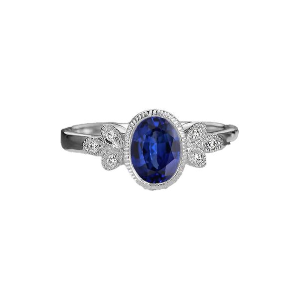 Ovale diamanten ring bezel set blauwe saffier 3 karaat antieke stijl goud - harrychadent.nl