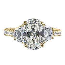 Ovale diamanten verlovingsring 3 stenen stijl geel goud 4,51 karaat