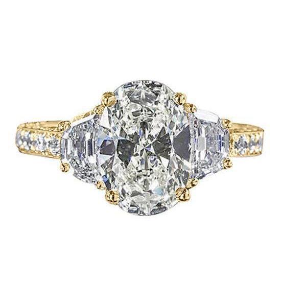 Ovale diamanten verlovingsring 3 stenen stijl geel goud 4,51 karaat - harrychadent.nl