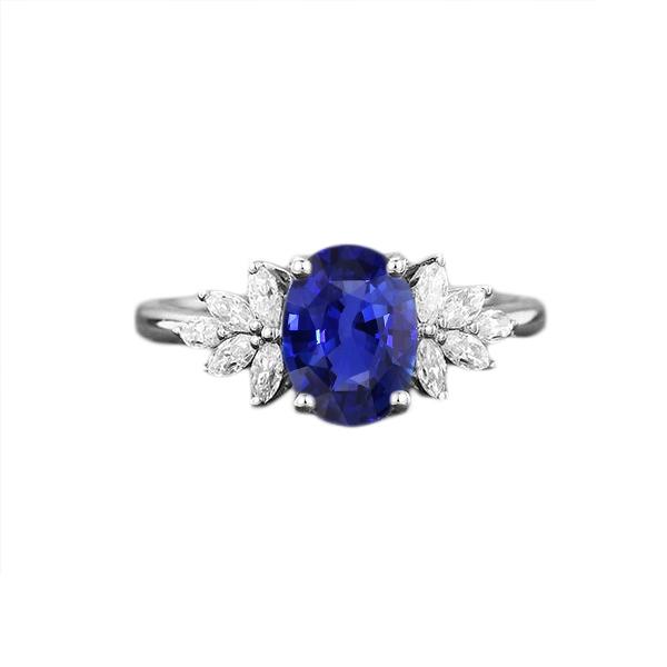 Ovale edelsteen blauwe saffier ring met markiezin diamanten 3,50 karaat - harrychadent.nl