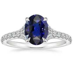 Ovale edelsteenring diepblauwe saffier met accenten Sieraden 3,75 karaat