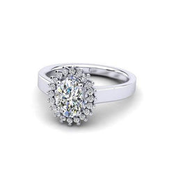 Ovale en ronde Halo Diamond Flower Style Ring 2.10 karaat witgoud 14K