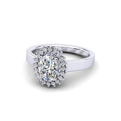 Ovale en ronde Halo Diamond Flower Style Ring 2.10 karaat witgoud 14K - harrychadent.nl