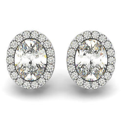 Ovale en ronde Halo Diamond Stud Earring 2.90 karaat witgoud 14K