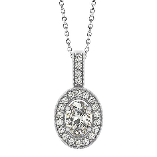 Ovale en ronde diamanten hanger ketting 1,50 karaat zonder ketting WG 14K - harrychadent.nl