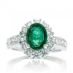 Ovale groene smaragd diamanten edelsteen ring 2.50 karaat witgoud 14K