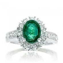 Afbeelding in Gallery-weergave laden, Ovale groene smaragd diamanten edelsteen ring 2.50 karaat witgoud 14K - harrychadent.nl
