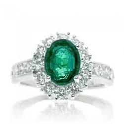 Ovale groene smaragd diamanten edelsteen ring 2.50 karaat witgoud 14K - harrychadent.nl