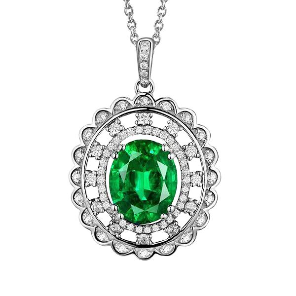 Ovale groene smaragd edelsteen hanger 5,25 karaat witgoud 14K - harrychadent.nl