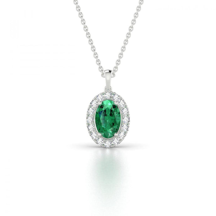 Ovale groene smaragd en diamanten edelsteen hanger ketting 4.55 karaat - harrychadent.nl