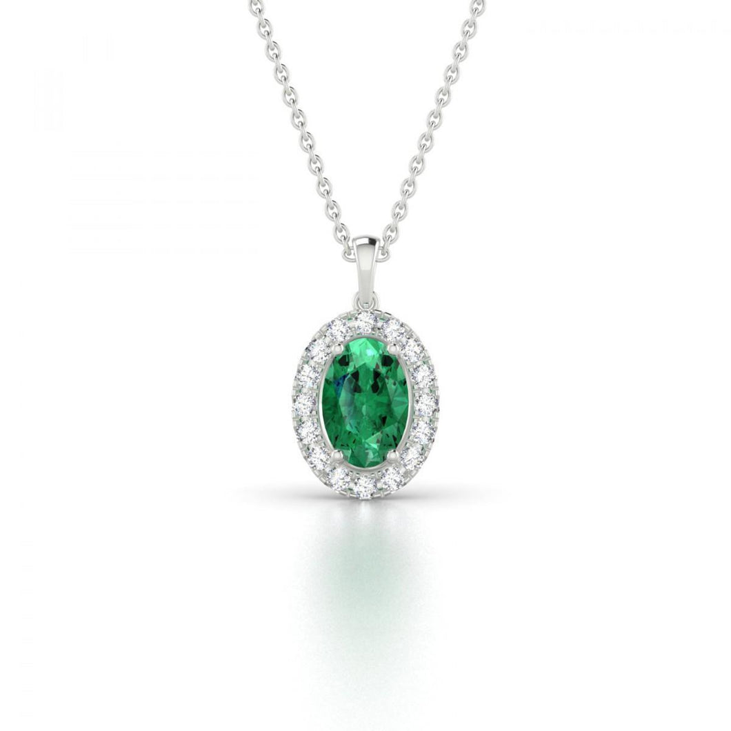 Ovale groene smaragd en diamanten edelsteen hanger ketting 4.55 karaat - harrychadent.nl