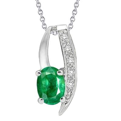 Ovale groene smaragd en diamanten hanger ketting 3.75 karaat WG 14K - harrychadent.nl